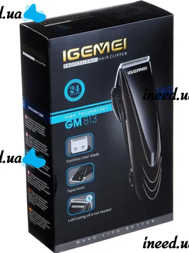 Проводная машинка для стрижки волос Gemei GM-813 4 насадки, Профессиональный триммер для бороды со сменными насадками Gemmy GM813 от сети Черная