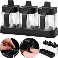 Набор контейнеров баночек Seasoning bottle set XL-730 3 отсека по 400 мл для хранения приправ и специй, Комплект емкостей с крышками и ложками