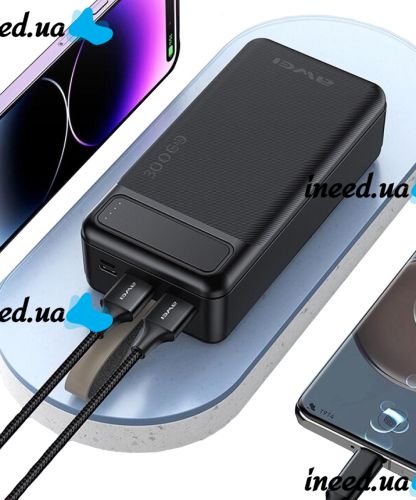 Portable Charger Power Bank Awei P7K 30000 mAh Power Bank, Portable External Battery Battery with Indicator and Cable for Phone