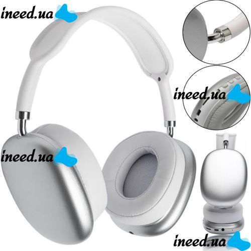 Overhead Wireless Bluetooth Headphones Macaron P9 Max with Aux, Full-size Bluetooth Stereo Headphones with microSD Memory Card Slot, TF Card White