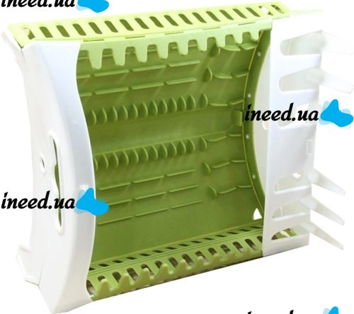 Сушилка органайзер для посуды Compact Dish Rack складная настольная сушка для вилок и ложек, пластиковая сушилка-органайзер на кухню Зеленая с белым