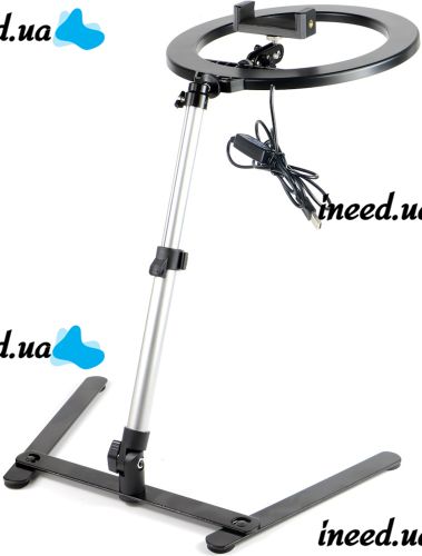Кольцевая лампа со штативом LED Ring Light QX-206 26 см светодиодное селфи кольцо с подставкой и держателем для настольной сьемки 3 режима свечения