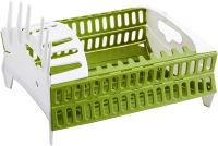 Сушилка органайзер для посуды Compact Dish Rack складная настольная сушка для вилок и ложек, пластиковая сушилка-органайзер на кухню Зеленая с белым