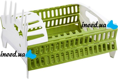 Сушилка органайзер для посуды Compact Dish Rack складная настольная сушка для вилок и ложек, пластиковая сушилка-органайзер на кухню Зеленая с белым