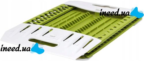Сушилка органайзер для посуды Compact Dish Rack складная настольная сушка для вилок и ложек, пластиковая сушилка-органайзер на кухню Зеленая с белым