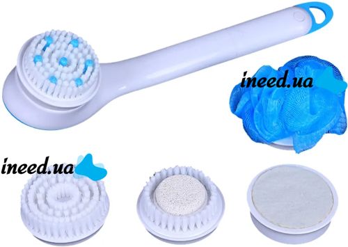 Spin Spa 5-in-1 massage brush for washing and cleansing the face and body, electric massager for shower, bathtub, massager brush with replaceable nozzles White