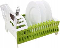 Сушилка органайзер для посуды Compact Dish Rack складная настольная сушка для вилок и ложек, пластиковая сушилка-органайзер на кухню Зеленая с белым