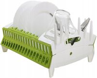 Сушилка органайзер для посуды Compact Dish Rack складная настольная сушка для вилок и ложек, пластиковая сушилка-органайзер на кухню Зеленая с белым
