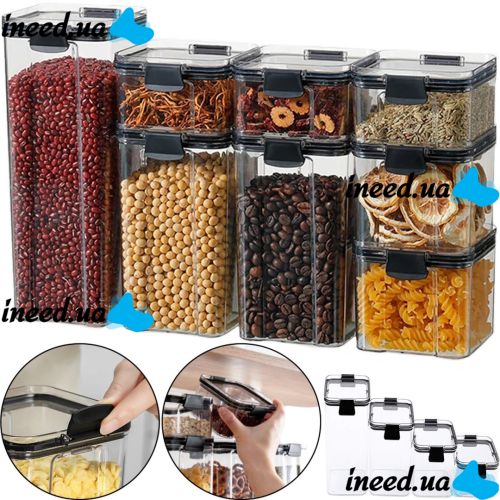 Набор контейнеров для сыпучих Food Storage Container Set 8 емкостей, прозрачные органайзеры, баночки для хранения пищевых продуктов, круп с крышками
