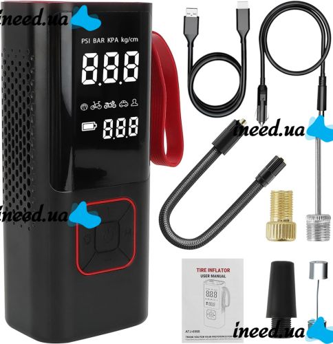 Автомобильный компрессор Car Air Pump ATJ-6988 аккумуляторный автокомпрессор с ЖК монитором, портативный насос для шин автомобиля и велосипеда