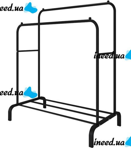Двойная стойка вешалка Double Floor Hanger 162х130 см для одежды и полкой для обуви, напольная стойка-вешалка со штангой на ножках до 30 кг Черная