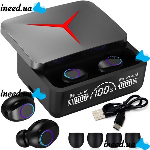 Беспроводные Bluetooth наушники M 90 PRO Black вакуумные блютуз наушники с микрофоном, Led дисплеем и индикатором заряда в кейсе USB M90 Черные