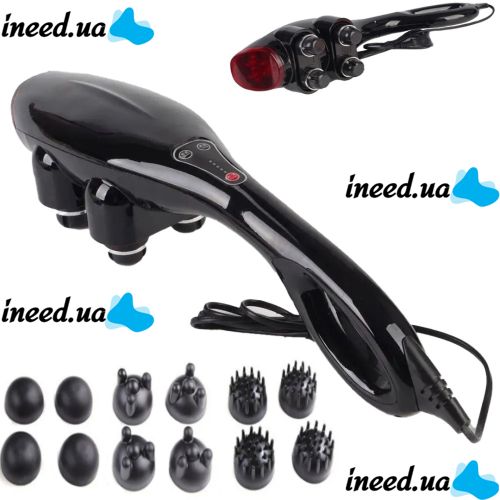 Электрический ручной массажер Quad Action Percussion Massager TK-88-2 для всего тела 28 Вт, 12 в 1, Вибрационный мышечный мультимассажер для спины