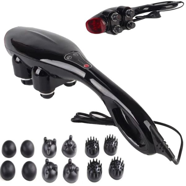 Электрический ручной массажер Quad Action Percussion Massager TK-88-2 для всего тела 28 Вт, 12 в 1, Вибрационный мышечный мультимассажер для спины
