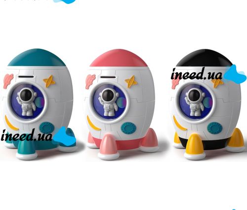 Детская электронная копилка сейф Ракета Rockets Money Box 852A купюроприемник с кодовым замком и отпечатком пальца для купюр и монет на батарейках
