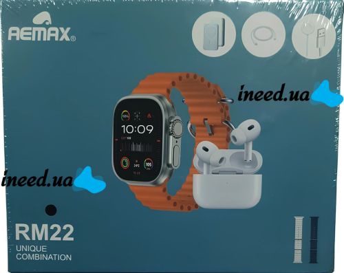 Комплект Aemax 3 в 1 наручные Смарт часы Smart Watch RM22 вакуумные Bluetooth наушники AirPods Pro и беспроводной power bank MagSafe для телефона