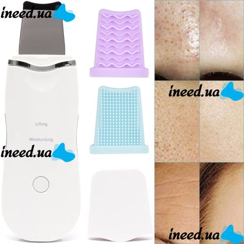 Ultrasonic Facial Cleansing and Lifting Scrubber Leather shovel CPJ-618 rechargeable for Cavitation Skin Peeling with nozzles NJ-559 White