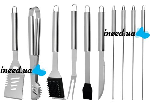Набор для мангала в кейсе BBQ Tools Set AL-10 10 в 1 43х21х8 см шашлычный комплект из нержавеющей стали для гриля и барбекю в алюминиевом чемодане