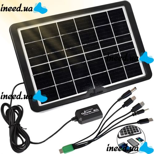 Солнечная панель Cclamp Solar Panel CL-680 8W 6V 1.3A портативная батарея с мультикабелем USB для зарядки мобильных устройств от солнца 680CL