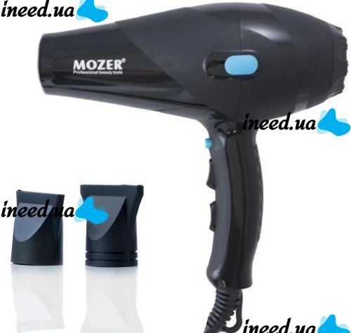 Профессиональный фен Mozer MZ-3100 6000W для сушки и укладки волос с 2 насадками, Электрический фен с холодным обдувом 2 скорости 3 режима Черный