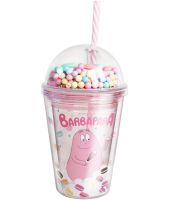 Cartoon Funny Cup 500 ml plastic Cup with double Walls, Lid, straw and rainbow balls for water and Hot Drinks