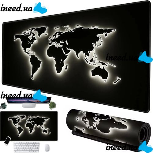 Игровой компьютерный коврик Светящаяся Карта Мира HP227 80x30 см для клавиатуры и мышки, Игровая поверхность для мыши