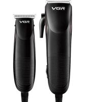 A set of two VGR V-023 2-in-1 rechargeable hair and beard clippers, a wired trimmer with a set of removable attachments in the V023 bag