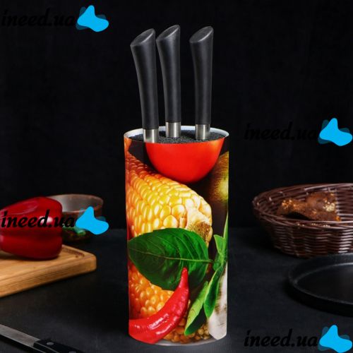 Настольная подставка для ножей 22 см Universal Knife Holder круглая с черным наполнителем из полипропиленового волокна на кухню 110*110*220 мм