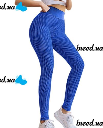 Жіночі спортивні легінси Staples Scrunch Bum сині із завищеною високою талією і ефектом пуш-ап, стягуючі безшовні лосини для фітнесу push up