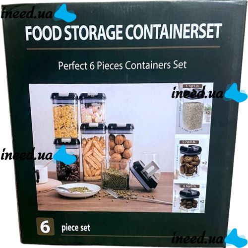 Набор контейнеров для сыпучих продуктов Food Storage Container Set 6 емкостей, прозрачные контейнеры с крышками для хранения пищевых продуктов, круп