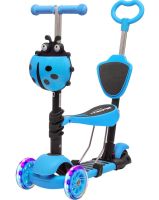 Трехколесный детский самокат беговел Scooter FYS-2864 Blue 5 в 1 со складным сиденьем, родительской ручкой и светящимися колесами для детей Голубой