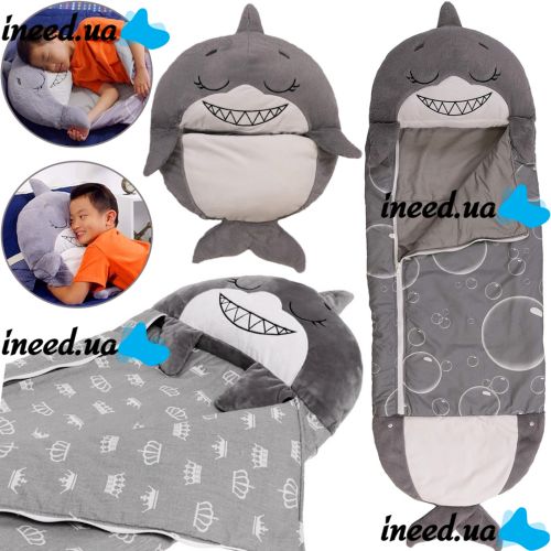Спальный мешок с подушкой для детей Happy Nappers Акула 3 в 1 детский спальник слипик 130Х50см кокон трансформер подушка игрушка для сна на молнии