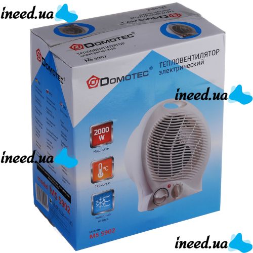 Электрический тепловентилятор Domotec MS-5902 2000W дуйка 3 режима с ручкой, напольный обогреватель Домотек MS5902 2000 Вт на 22 кв.м. Белый