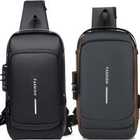 Мужская сумка барсетка через плечо Weixier X306 с USB-портом для зарядки, Нагрудный водонепроницаемый кросс боди рюкзак Fashion с кодовым замком