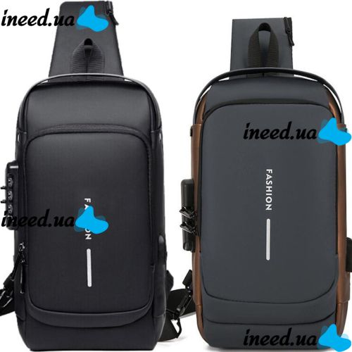 Мужская сумка барсетка через плечо Weixier X306 с USB-портом для зарядки, Нагрудный водонепроницаемый кросс боди рюкзак Fashion с кодовым замком