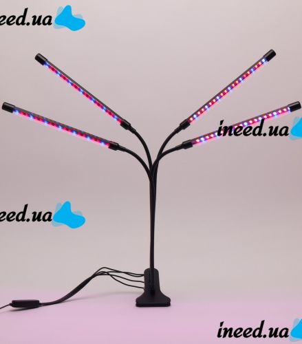 Світлодіодна гнучка фітолампи Grow Light на 4 гілки для вирощування кімнатних рослин, світильник на 4 лампи росту розсади повний спектр USB з таймером