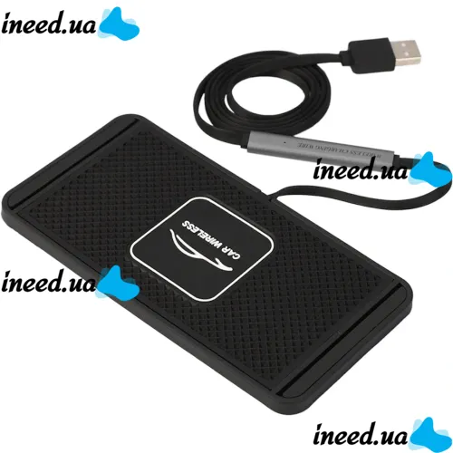 Автомобильная беспроводная зарядка Car Wireless Pad C1 15W для зарядки телефона, Силиконовый зарядный коврик в авто с антискользящим покрытием Черный