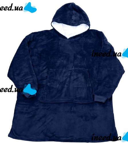 Hoodie Huggle Hoodie Ultra Plush Blanket 2in1 Unisex Oversize Hoodie Sweatshirt Plush Plaid With Fleece Sleeves 74X110 cm Blue
