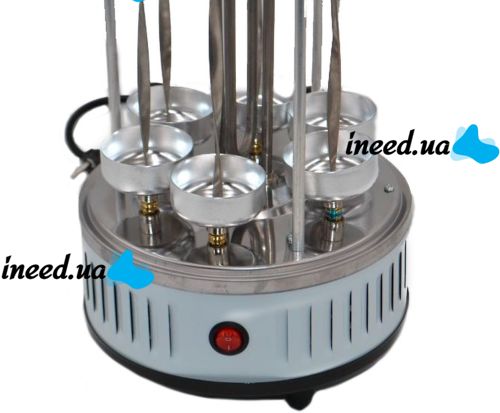Вертикальная электрическая шашлычница Domotec MS-7782 1000W на 6 шампуров, Настольная Электрошашлычница для дома со съемным поддоном Серебристая