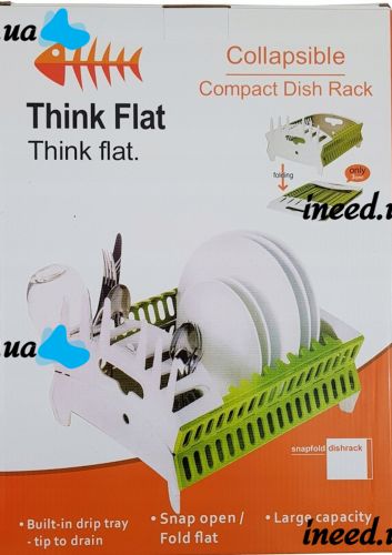 Сушилка органайзер для посуды Compact Dish Rack складная настольная сушка для вилок и ложек, пластиковая сушилка-органайзер на кухню Зеленая с белым