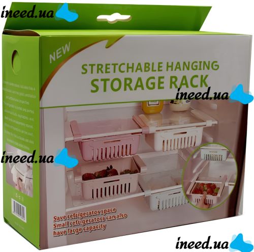 Раздвижной органайзер в холодильник Stretchable Hanging Storage Rack TM18013 подвесной контейнер, выдвижная полка, корзинка для хранения продуктов