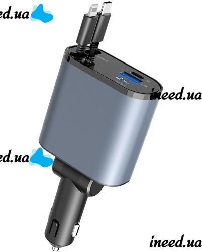 Автомобильное зарядное устройство Super Fast Charge PT16 с вольтметром type c lightning 4 в 1 120 W FM трансмиттер, модулятор в авто от прикуривателя
