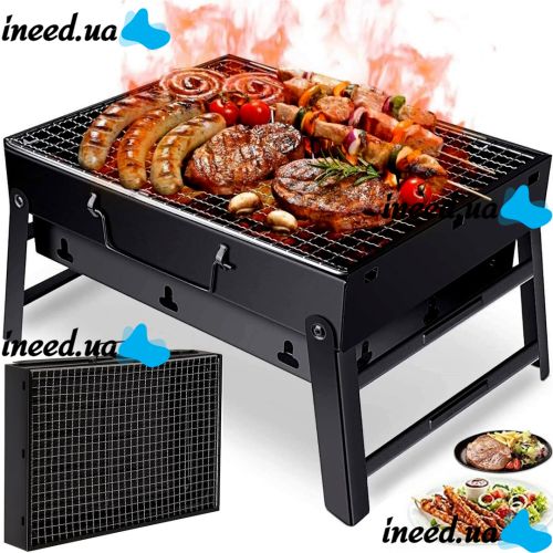 Складной BBQ гриль 43 см BBQ Grill Portable TL-372 раскладной переносной мангал на древесных углях и дровах, портативный барбекю чемодан с сеткой