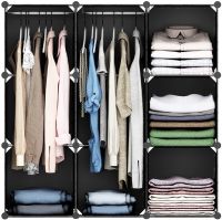 Folding wardrobe organizer for things Storage Cube Cabinet MP-39-61 110x110x35 cm plastic cabinet with 9 sections shelf for clothes and shoes Black