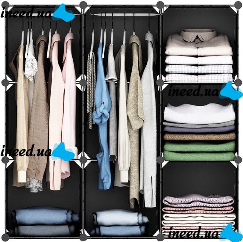 Folding wardrobe organizer for things Storage Cube Cabinet MP-39-61 110x110x35 cm plastic cabinet with 9 sections shelf for clothes and shoes Black