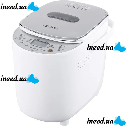 Электрическая хлебопечь Ardesto BMG-750 500W для домашнего выпекания хлеба, Хлебопечка с LCD дисплеем 12 режимов до 750 грамм от сети 220V Белая