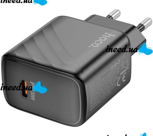 Сетевое зарядное устройство зарядка Hoco CS22A PD30W на один порт Type-C USB-C, Адаптер питания блок Хоко для быстрой зарядки телефона Черный