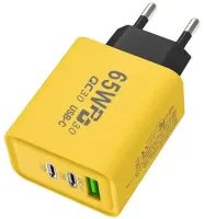 Сетевое зарядное устройство зарядка BauTech APD-60 65W USB 2Type-C блок питания адаптер с быстрой зарядкой для мобильного телефона GaN PD 65Вт Желтый