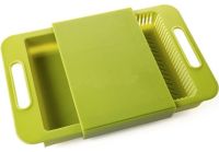 Складная разделочная доска на мойку Outdoor Chopping Board 3 в 1 нескользящая раскладная доска с емкостью и дуршлагом для кухни 37х25 см Зеленая