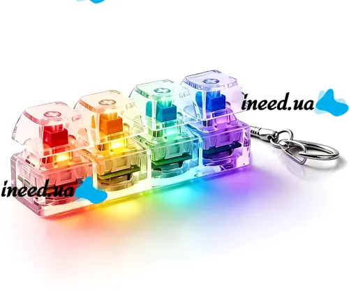 Брелок антистресс кейкап Switch Keychain SK-04 прозрачная игрушка кликер с 4 механическими клавишами, карабином для ключей и RGB подсветкой Jedel